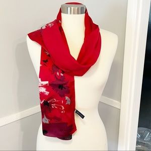 Ann Klein Red Abstract Floral Silk Accent Scarf